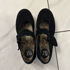 FLY London Women's Black Suede Robi Low Heel Wedge EU Size 37 6.5/7